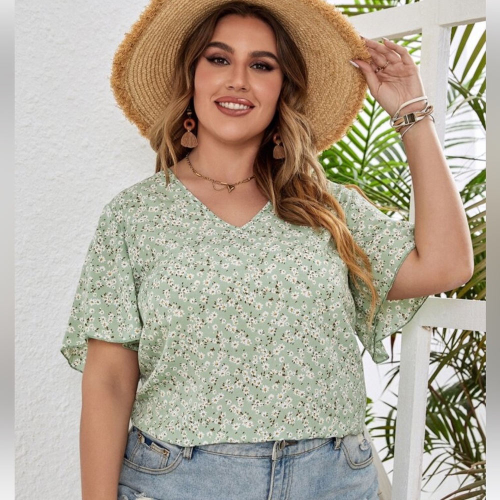 Green SHEIN Floral Blouse